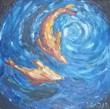 Картина под названием "Золотые рыбки" - Эльвира Шереметьева, Подлинное произведение искусства, Масло