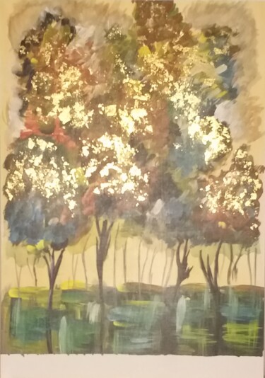 Картина под названием "Золотой лес" - Эльвира Шереметьева, Подлинное произведение искусства, Акрил