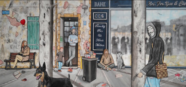 Картина под названием "Rue de la liberté" - El-Zoufri, Подлинное произведение искусства, Акрил Установлен на Деревянная рама…