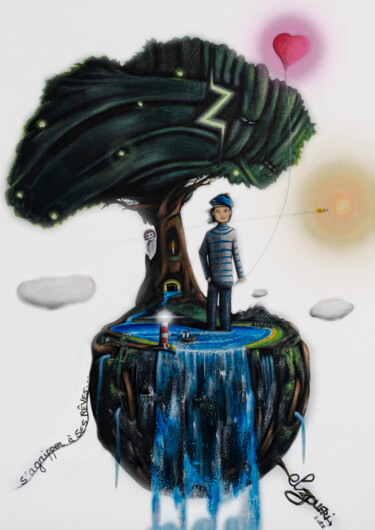 Картина под названием "S'agripper à ses rê…" - El-Zoufri, Подлинное произведение искусства, Акрил Установлен на Деревянная р…
