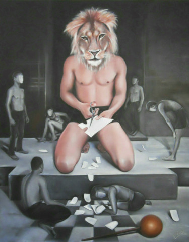 Malerei mit dem Titel "Löwe" von Ela Nowak, Original-Kunstwerk, Öl