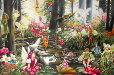 Malerei mit dem Titel "Märchenwald" von Ela Nowak, Original-Kunstwerk, Öl