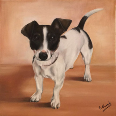 Malerei mit dem Titel "Hund Portrait" von Ela Nowak, Original-Kunstwerk, Öl