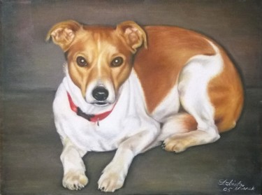 Painting titled "Hund Portrait" by Ela Nowak, Original Artwork, Oil