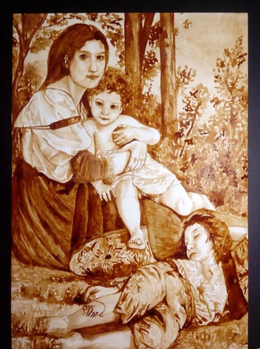 Pintura intitulada "Holy Mary and two o…" por Elahe Dordani, Obras de arte originais, Aquarela