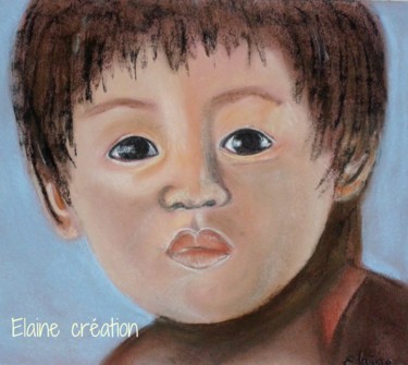 Dessin intitulée "enfant-tibetain-ret…" par Elaine Gresland, Œuvre d'art originale, Pastel