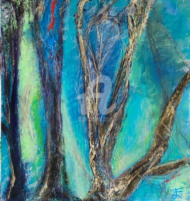 Pintura intitulada "Luzes da floresta" por Elaine Janeiro, Obras de arte originais, Acrílico Montado em Painel de madeira