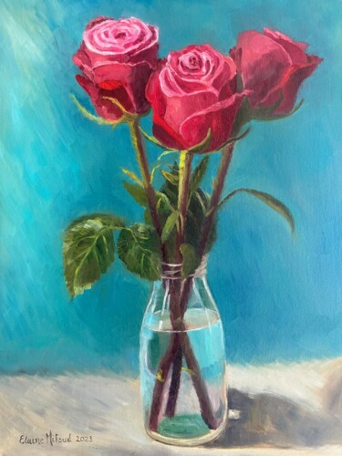 Painting titled "Red Roses" by Elaine Mifsud, Original Artwork, Oil