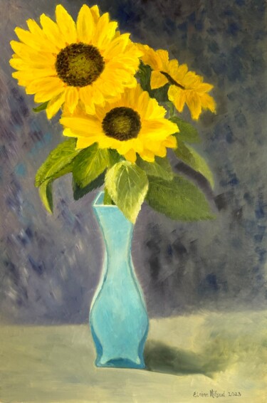 Painting titled "Sunflowers" by Elaine Mifsud, Original Artwork, Oil