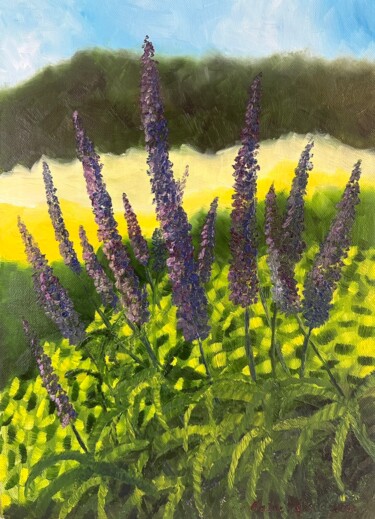 Pintura intitulada "Purple Veronica Spi…" por Elaine Mifsud, Obras de arte originais, Óleo