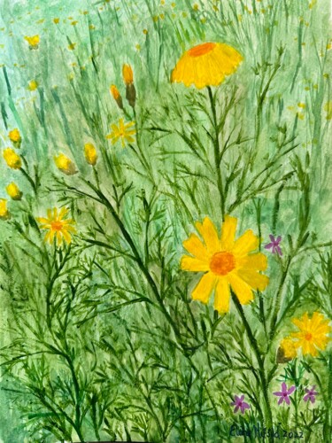 Malarstwo zatytułowany „Yellow Daisy” autorstwa Elaine Mifsud, Oryginalna praca, Akwarela