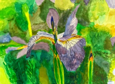 Malerei mit dem Titel "Purple Iris" von Elaine Mifsud, Original-Kunstwerk, Aquarell