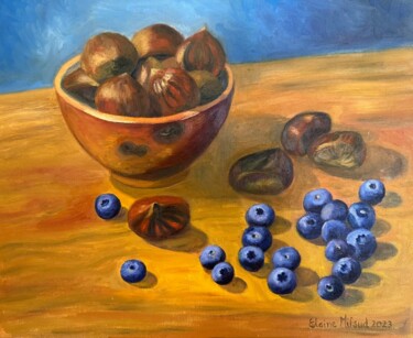 Painting titled "Chestnuts and Blueb…" by Elaine Mifsud, Original Artwork, Oil Mounted on Wood Panel