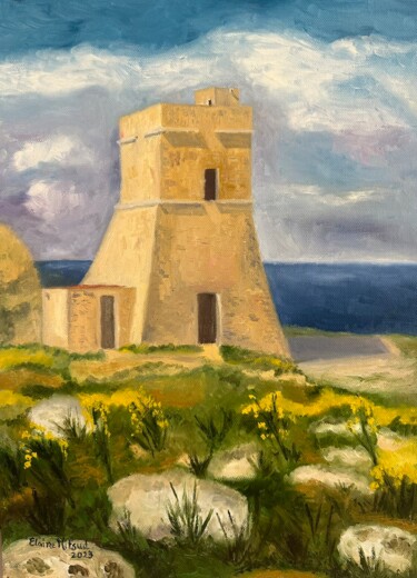 Malerei mit dem Titel "Ta' Lippija Tower" von Elaine Mifsud, Original-Kunstwerk, Öl
