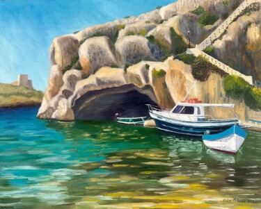 Peinture intitulée "Xlendi Bay, Gozo" par Elaine Mifsud, Œuvre d'art originale, Huile