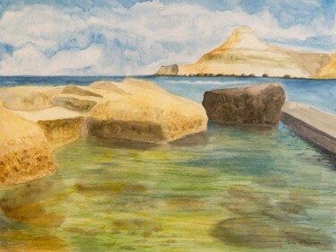 Painting titled "Crystal waters at Q…" by Elaine Mifsud, Original Artwork, Watercolor