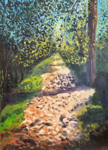 Painting titled "Trees, light and sh…" by Elaine Mifsud, Original Artwork, Oil