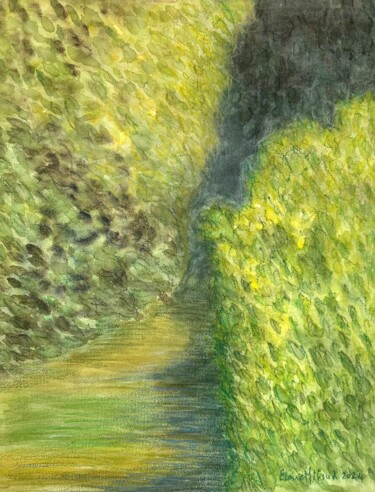 Pittura intitolato "The stream flowing…" da Elaine Mifsud, Opera d'arte originale, Acquarello