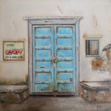 Painting titled "Udaipur" by Elaine Nederlof, Original Artwork, Oil Mounted on Wood Stretcher frame