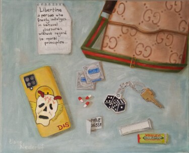 Schilderij getiteld "Libertine" door Elaine Nederlof, Origineel Kunstwerk, Olie Gemonteerd op Frame voor houten brancard