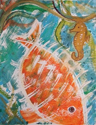 Painting titled "Underwater Imaginin…" by Elly B, Original Artwork