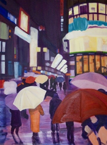 Painting titled "Lights of Ginza Toy…" by Elly B, Original Artwork, Acrylic