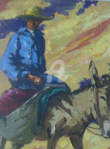 Painting titled "un paysan(détail)" by Abdallah El Alaoui, Original Artwork, Oil
