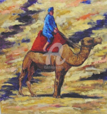 Painting titled "sahara" by Abdallah El Alaoui, Original Artwork, Oil Mounted on Wood Stretcher frame
