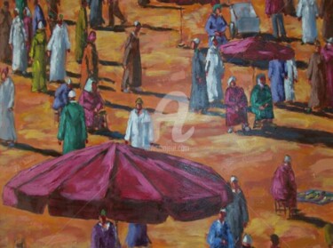 Painting titled "jamaa el fna 3 (dét…" by Abdallah El Alaoui, Original Artwork, Oil