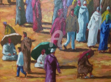 Painting titled "jamaa el fna 4 (dét…" by Abdallah El Alaoui, Original Artwork, Oil