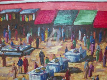 Painting titled "jamaa el fna 6(déta…" by Abdallah El Alaoui, Original Artwork, Oil