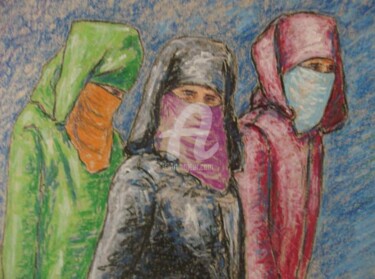 Dessin intitulée "trois femmes de Mar…" par Abdallah El Alaoui, Œuvre d'art originale, Autre