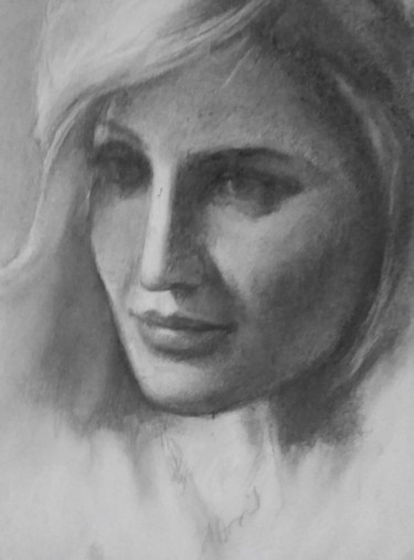 Drawing titled "Visage de femme" by Mohamed Elaoumari, Original Artwork, Pencil