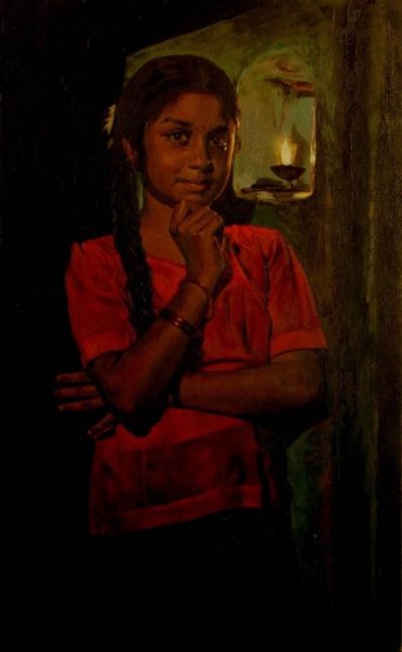 Painting titled "a girl11" by S.Elayaraja, Original Artwork, Oil