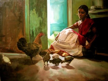 Painting titled "movements" by S.Elayaraja, Original Artwork, Oil