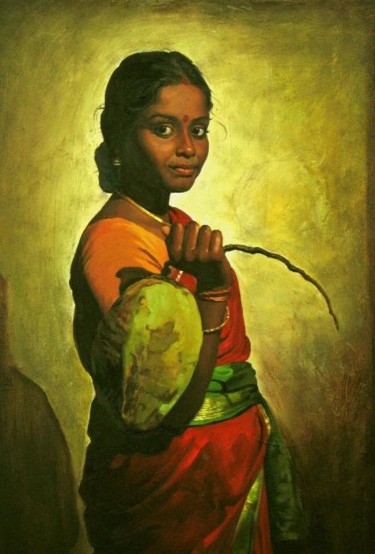 Painting titled "girl with cocunet" by S.Elayaraja, Original Artwork