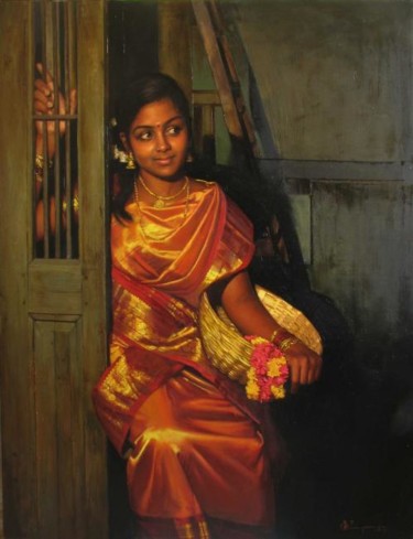 「festival flower」というタイトルの絵画 S.Elayarajaによって, オリジナルのアートワーク, オイル