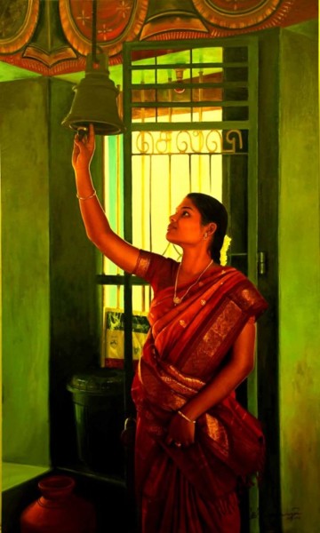Painting titled "Divotee" by S.Elayaraja, Original Artwork, Oil