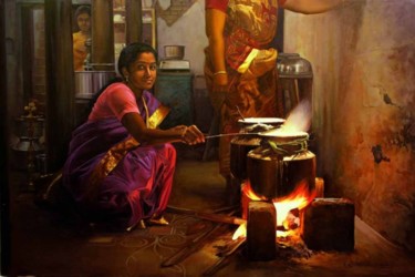 Pintura intitulada "pongal pandigai" por S.Elayaraja, Obras de arte originais