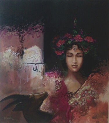 Peinture intitulée "ichtar-la-rose.jpg" par Fouzi El Basri, Œuvre d'art originale