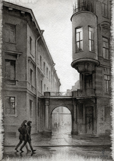 The promenade along the Fontanka. Passing by... - По набережной вдоль Фонтанки. Мимо... Drawing titled "The promenade along…" by Eldeukov - Ильдюков, Original Art, Oil