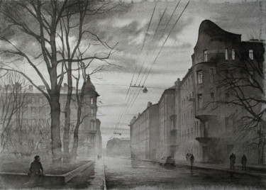 Dessin intitulée "Chkalovsky Avenue -…" par Eldeukov Ildiukov, Œuvre d'art originale, Aquarelle