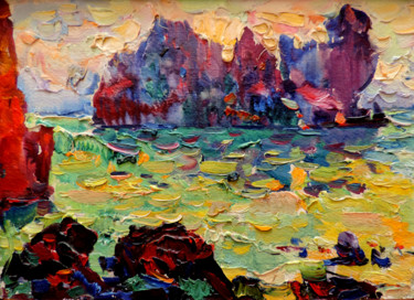 Malerei mit dem Titel "Закат на море" von Nikolai Khalzev, Original-Kunstwerk, Öl