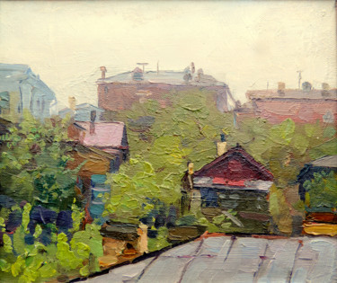 Painting titled "Прошлое в окне" by Nikolai Khalzev, Original Artwork, Oil