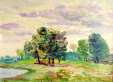 Картина под названием "У озера" - Николай Хальзев, Подлинное произведение искусства, Акварель