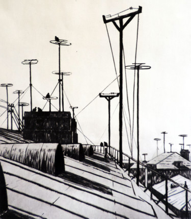 Картина под названием "Крыши" - Николай Хальзев, Подлинное произведение искусства, гравюра