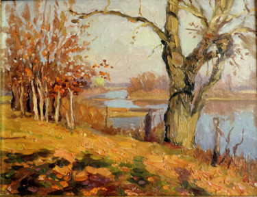 Pittura intitolato "Осень на озере" da Nikolai Khalzev, Opera d'arte originale, Olio Montato su Cartone