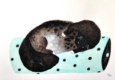 Painting titled "Chat qui dort numer…" by Eleanor Gabriel, Original Artwork, Acrylic