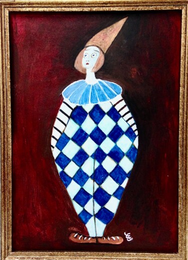 Malerei mit dem Titel "Clown bleu" von Eleanor Gabriel, Original-Kunstwerk, Acryl Auf Keilrahmen aus Holz montiert