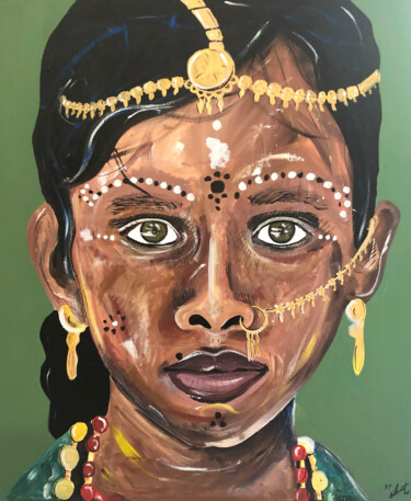 Painting titled "JEUNE INDIENNE" by Eléart, Original Artwork, Acrylic